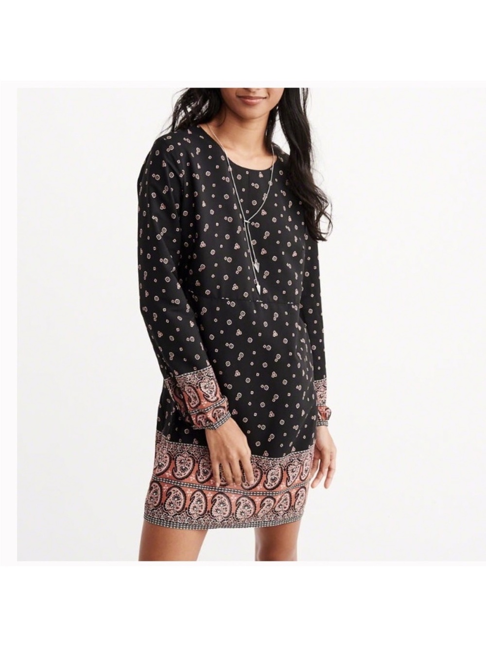 Abercrombie mauve pink black paisley longsleeve dress boho